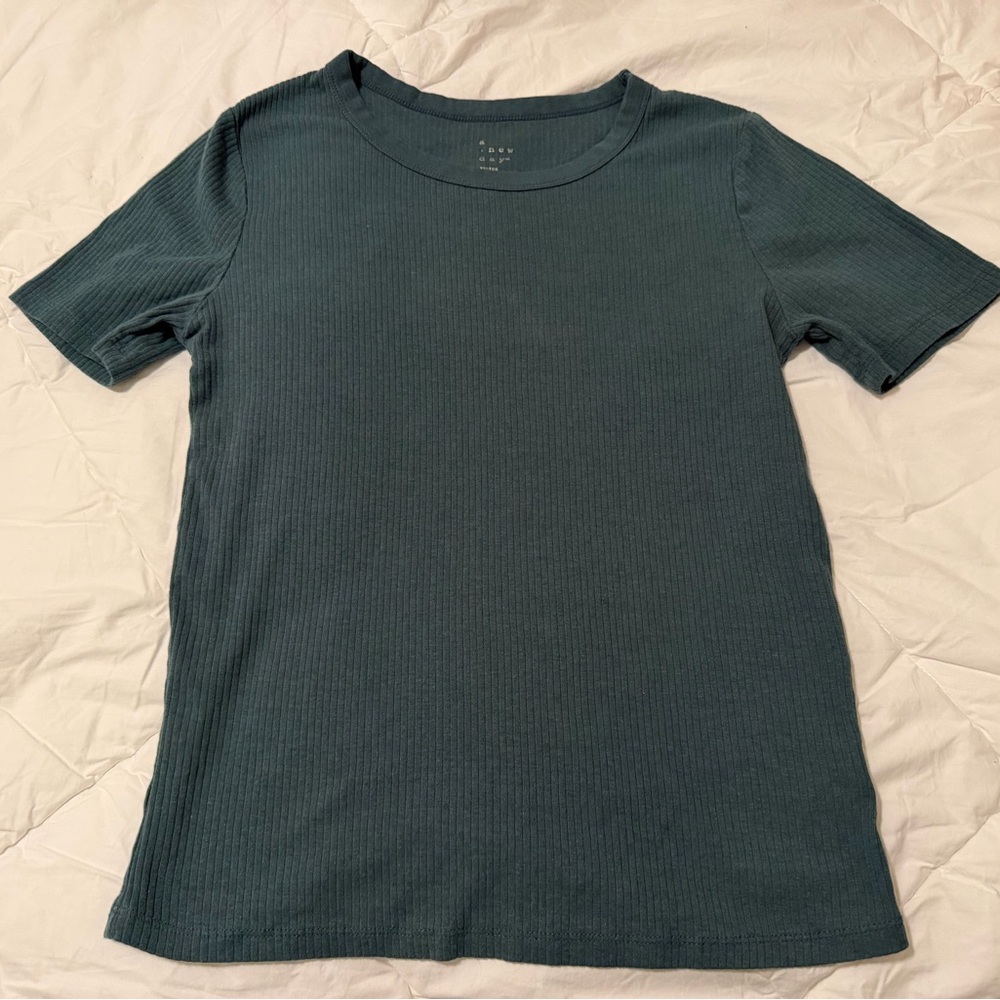A New Day Green Ribbed Short Sleeve T-Shirt Medium
